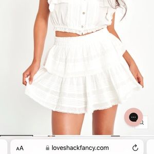 LoveShackFancy Ruffled Mini Skirt Vintage White Size Medium